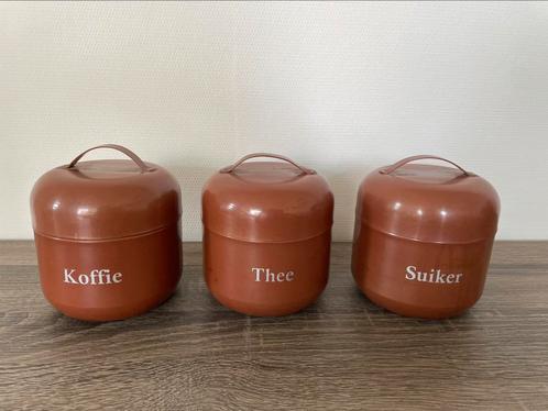 Vintage ronde bewaarblikken - bruin - koffie thee suiker, Antiek en Kunst, Antiek | Keukenbenodigdheden, Ophalen of Verzenden