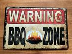 WARNING BBQ-Zone metalen reclamebord / wandbord (Old Look), Nieuw, Ophalen of Verzenden