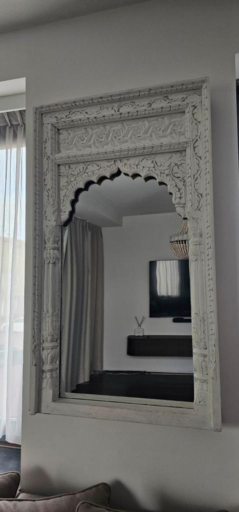 Handgemaakte Oosterse Spiegel - Mangohout, Huis en Inrichting, Woonaccessoires | Spiegels, Minder dan 50 cm, Minder dan 100 cm