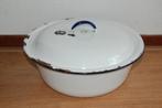 Antieke grote blauw-witte emaille pan met deksel, Antiek en Kunst, Antiek | Emaille, Ophalen of Verzenden