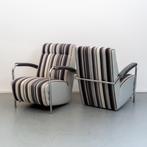 2x Leolux Scylla - Hoge Rug grijs/wit/zwart gestreepte stof, Huis en Inrichting, Fauteuils, Ophalen of Verzenden, Zo goed als nieuw