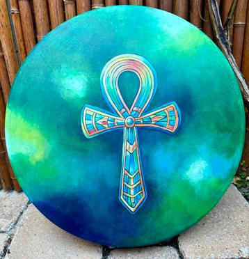 Sjamanendrum Waterbuffel Ankh  47 cm beschikbaar voor biedingen