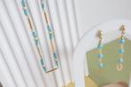 14 Karaat Gouden Parel Ketting Met Turquoise Edelstenen, Ophalen of Verzenden, Zo goed als nieuw, Met edelsteen, Goud