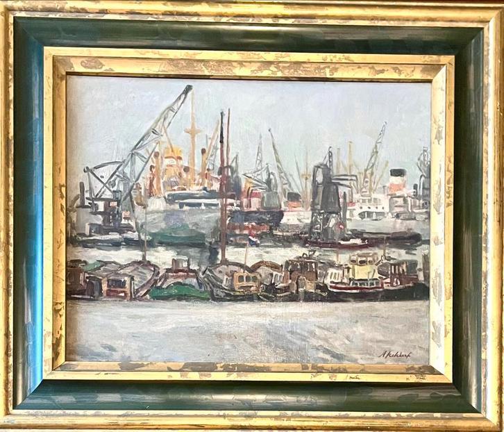 Ad Kikkert - Rotterdamse Haven, jaren 50/60, Antiek en Kunst, Kunst | Schilderijen | Klassiek, Ophalen of Verzenden
