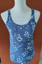 Blauwe top met grijze bloemen maat M, Maat 38/40 (M), Colours of the world, Blauw, Ophalen of Verzenden