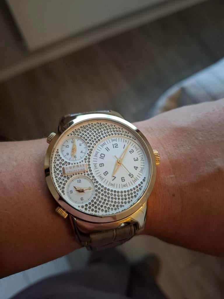 Esprit dameshorloge met strass, Sieraden, Tassen en Uiterlijk, Horloges | Dames, Leer, Staal, Ophalen of Verzenden, Zo goed als nieuw