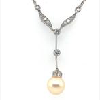 ketting witgoud met Diamant en Parel, Gebruikt, Verzenden, Wit, Met edelsteen