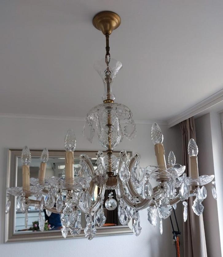 Kristallen kroonluchter met acht kaarsen, Antiek en Kunst, Antiek | Glas en Kristal, Ophalen