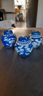Drie chinees blauwe aardewerk gemberpotjes met deksel, Antiek en Kunst, Ophalen of Verzenden