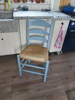 Brocante oude biezenmaten stoel oud blauw, Ophalen, Gebruikt, Blauw, Eén