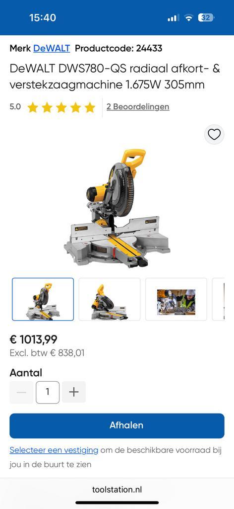 DeWalt afkort- en verstekzaagmachine DWS780 met XPS 1675Watt, Doe-het-zelf en Verbouw, Gereedschap | Zaagmachines, Gebruikt, Afkortzaag