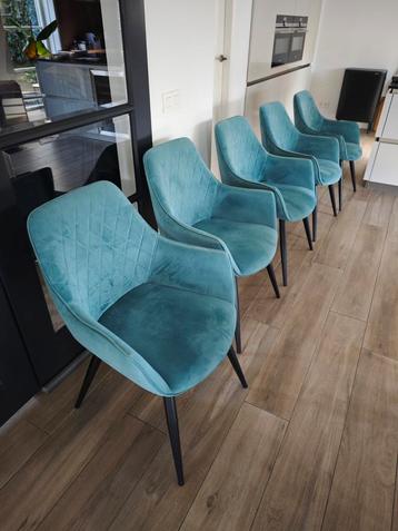 Set van 5 Groenblauwe Eetkamerstoelen beschikbaar voor biedingen