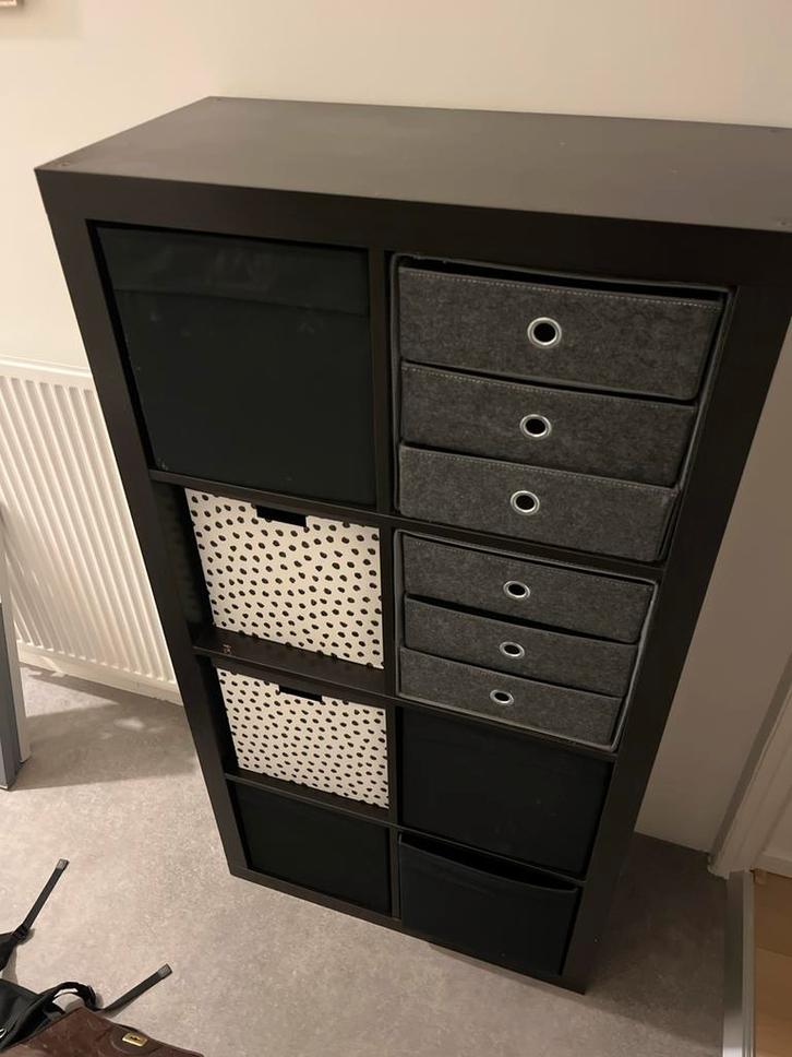 Zwarte IKEA Kast met Opbergdozen - Gratis!, Huis en Inrichting, Kasten | Overige, Gebruikt, Ophalen