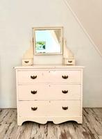 Vintage ladenkast met spiegel, Huis en Inrichting, Ophalen, Gebruikt, Klassiek, 50 tot 100 cm