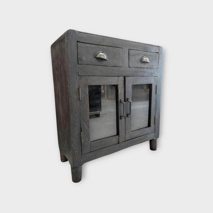 Zwart houten kastje met lades en glasdeuren H77 x B68 cm, Huis en Inrichting, Kasten | Overige, Zo goed als nieuw, Ophalen