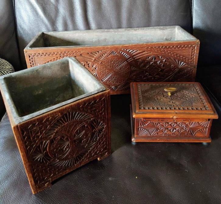 Antiek Fries Snijwerk Plantenbakken & Opbergbox, Antiek en Kunst, Antiek | Woonaccessoires, Verzenden