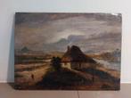 Landschap met huisje, olieverf op paneel, Ophalen of Verzenden