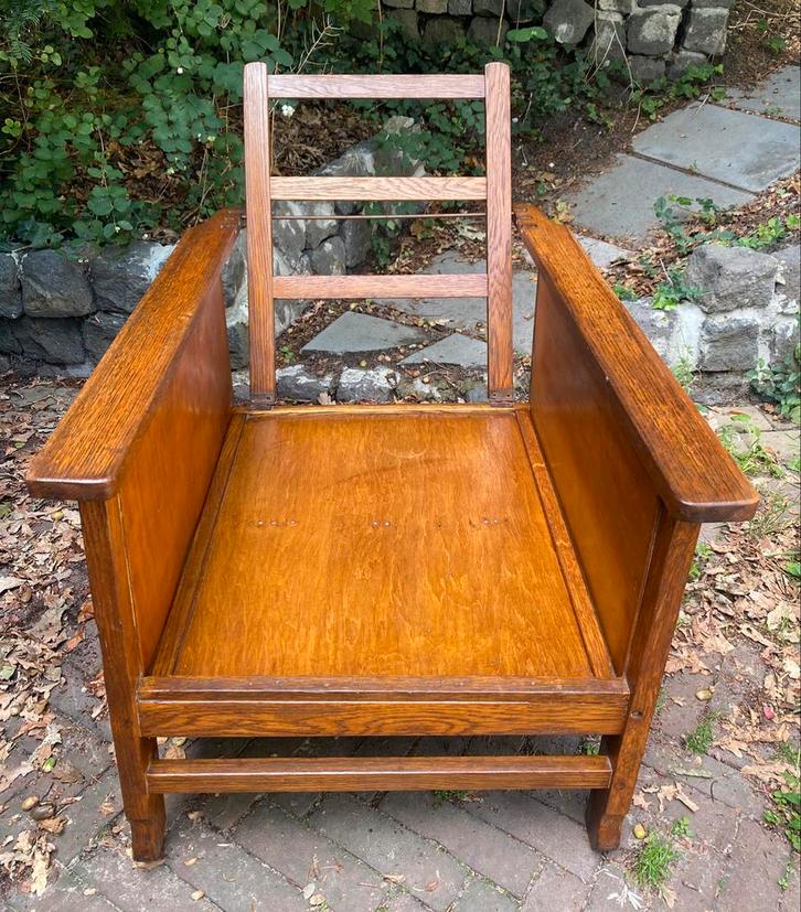 Haagse School rookstoel fauteuil met leren kussens, Antiek en Kunst, Antiek | Meubels | Stoelen en Banken, Ophalen