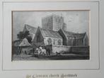 Antieke gravure uit Engeland van Saint Clements church., Ophalen of Verzenden