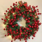 Prachtige kerstkrans met rode bessen & verlichting 45 cm, Ophalen of Verzenden, Nieuw