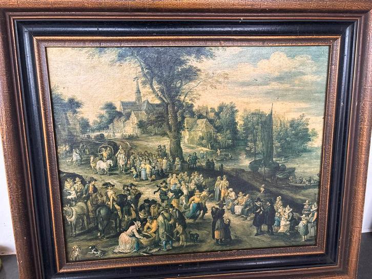 Brueghel-achtig Dorpskermis Tafereel 19e eeuw, Antiek en Kunst, Kunst | Schilderijen | Klassiek, Ophalen of Verzenden
