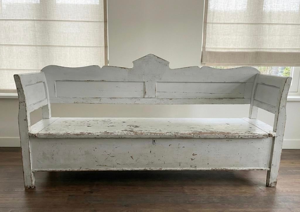 Karakteristieke Witte Kerkbank met Opbergruimte - 220cm, Ophalen