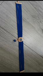 Nieuwe Blauwe Kralen Ketting met Gouden Accent, Overige materialen, Verstelbaar, Blauw, Nieuw