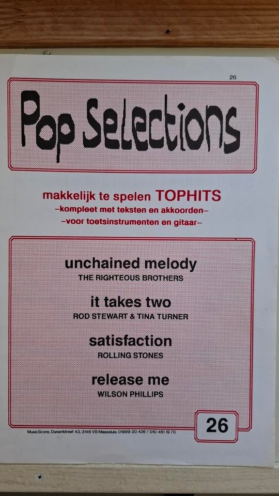 Pop Selections 26: Tophits voor toetsinstrumenten en gitaar