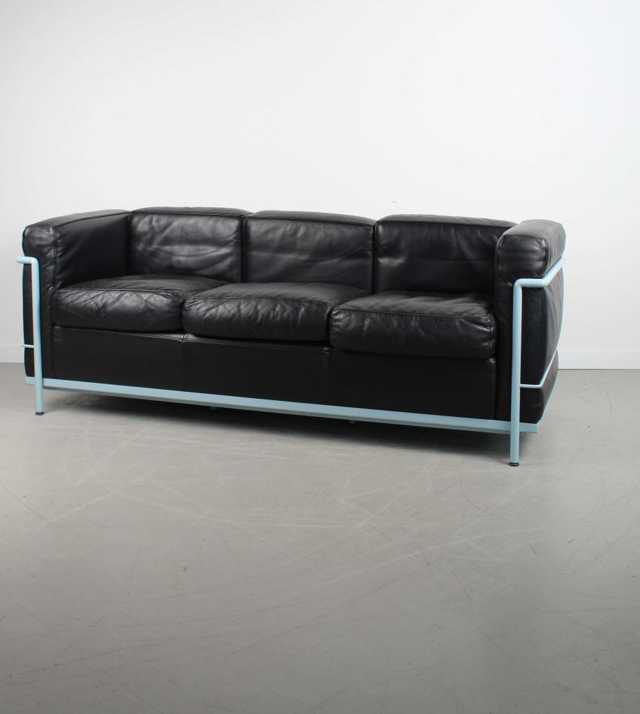 Cassina Le Corbusier bank LC2 3-zits Zwart leer – Grijs, Niet ingevuld, Minder dan 75 cm, 150 tot 200 cm, Niet ingevuld