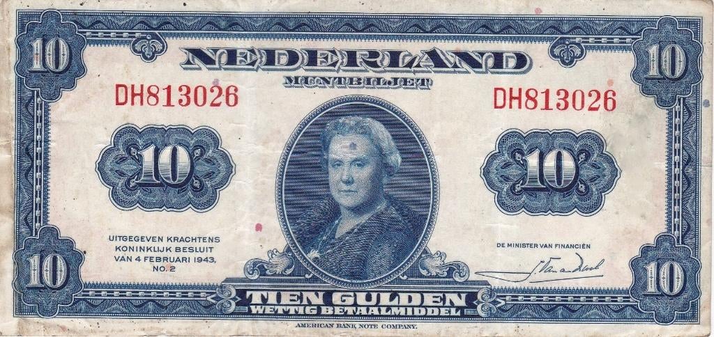 TIEN GULDEN WILHELMINA 1943, Ophalen of Verzenden, 10 gulden