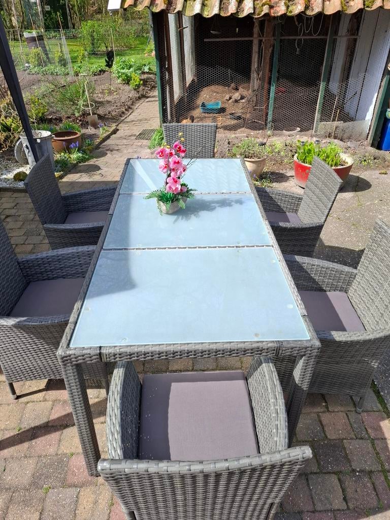 Zo goed als nieuwe tuinset - 1 zomer gebruikt, Tuin en Terras, Tuinsets en Loungesets, Ophalen of Verzenden, Wicker, Tuinset, Eettafel