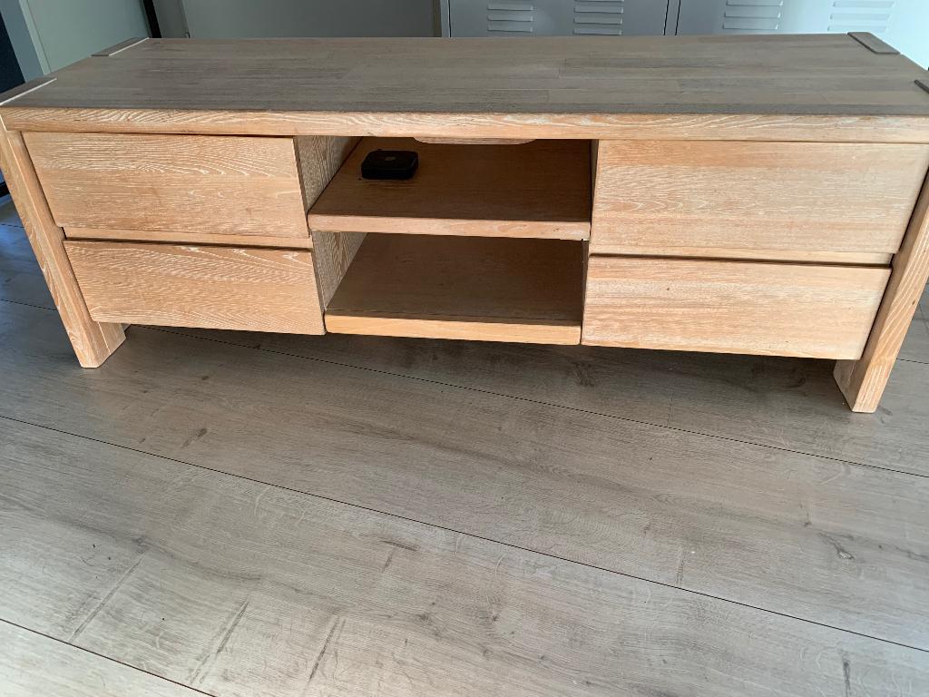 Tv-meubel eikenhout, Huis en Inrichting, Kasten | Televisiemeubels, Ophalen, 150 tot 200 cm, Eikenhout, Zo goed als nieuw