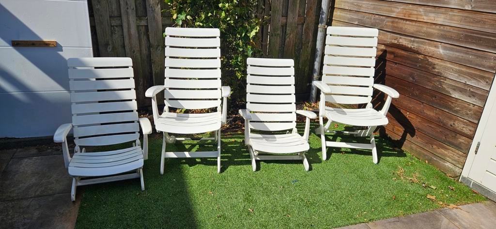 4x Witte verstelbare tuinstoelen Tiffany Kettler, Tuin en Terras, Tuinstoelen, Ophalen, Gebruikt, Kunststof, Verstelbaar