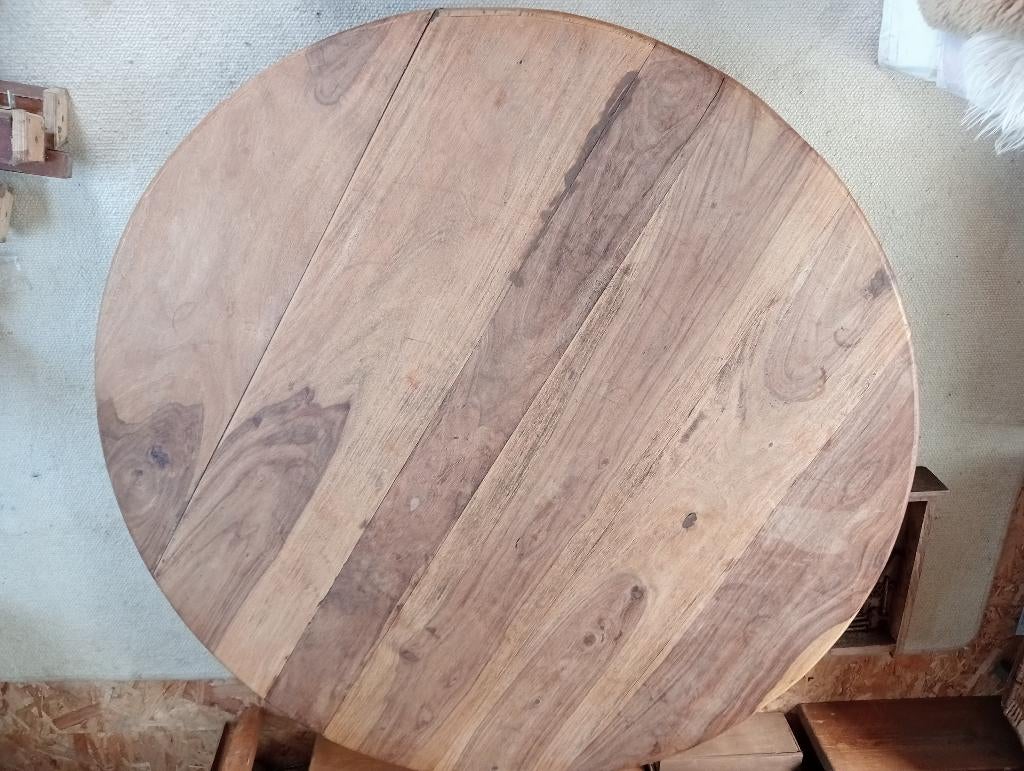 Ronde houten eettafel 130cm, Huis en Inrichting, Tafels | Eettafels, Ophalen, Gebruikt, Vier personen, Koloniale poten