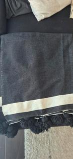 Plaid met pompons - Zwart/wit wol, Ophalen of Verzenden, Zo goed als nieuw