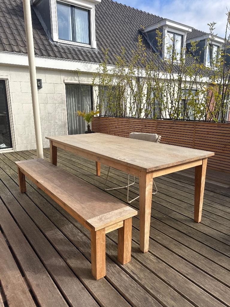 Teak houten tafel, Ophalen, Gebruikt, Teakhout, 200 cm of meer