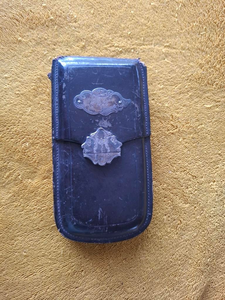 Antiek Leren Etui met Zilveren Sluiting, Ophalen of Verzenden