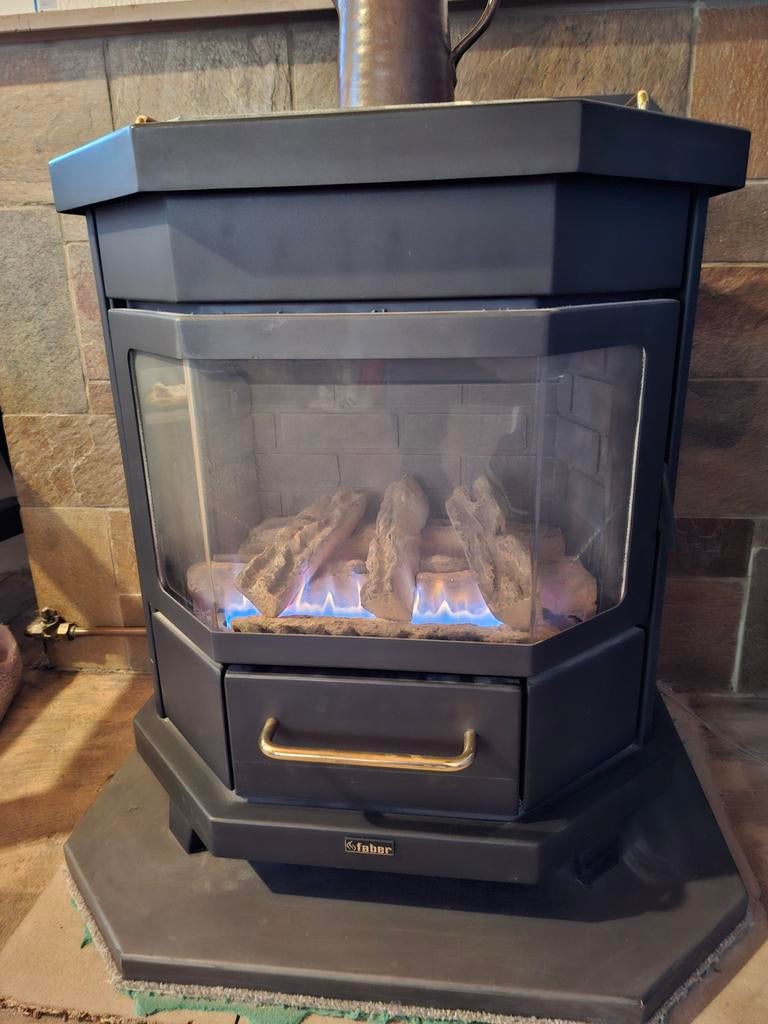 Faber Kolding gashaard - Vrijstaand model met marmeren blad, Ophalen, Gebruikt, Vrijstaande haard, Gashaard