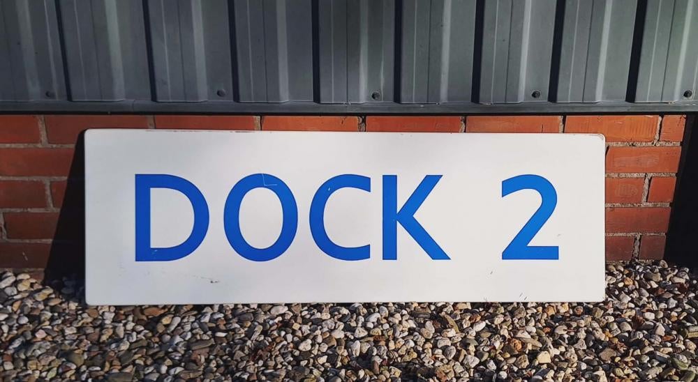 Xl groot vintage wandbord laadperron Dock 2, Reclamebord, Gebruikt, ., Ophalen of Verzenden
