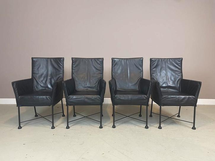 4 Montis Chaplin stoelen Gerard van den Berg I.Z.G.S., Huis en Inrichting, Stoelen, Zo goed als nieuw, Vier, Leer, Metaal, Zwart