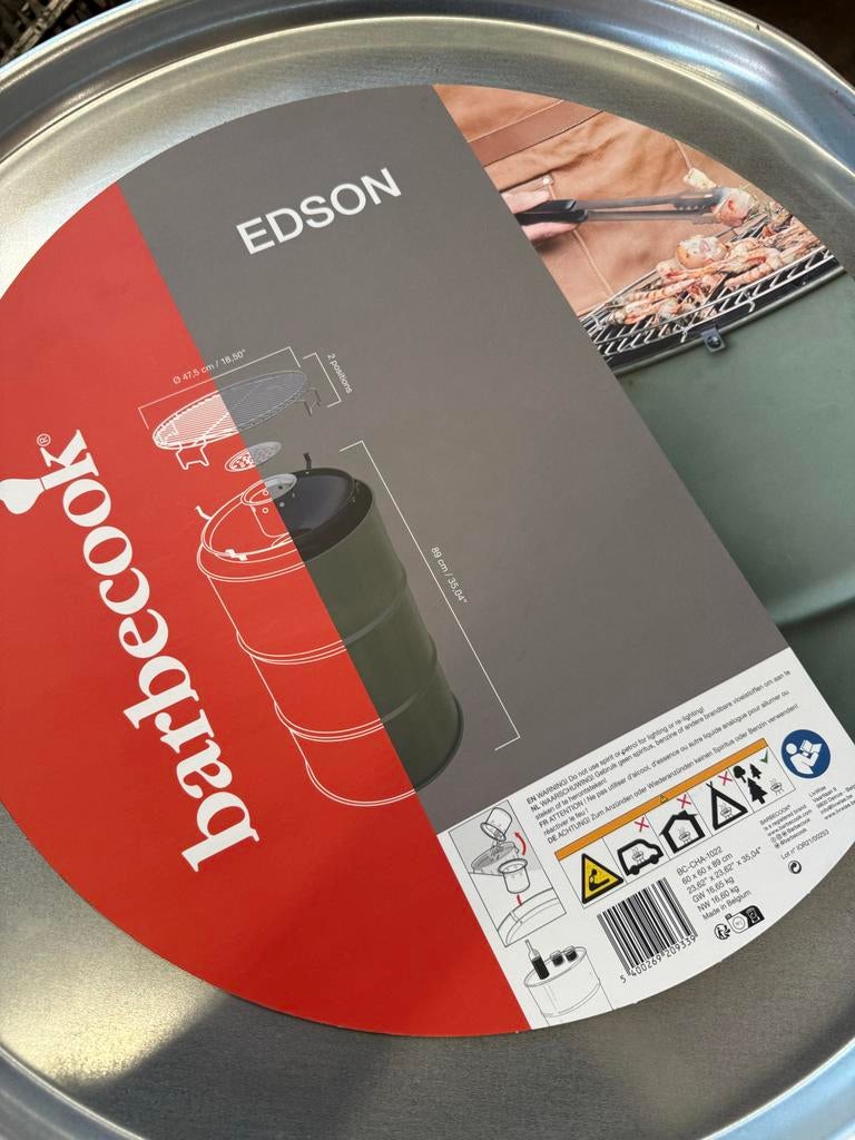 Barbecook Edson Olijfgroen - Barrel BBQ met transport schade, Tuin en Terras, Houtskoolbarbecues, Ophalen, Met accessoires, .