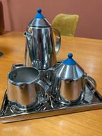 Guido Bergna "Mia" koffieset RVS jaren 80/90 met blauwe knop, W, Ophalen of Verzenden, Zo goed als nieuw, W