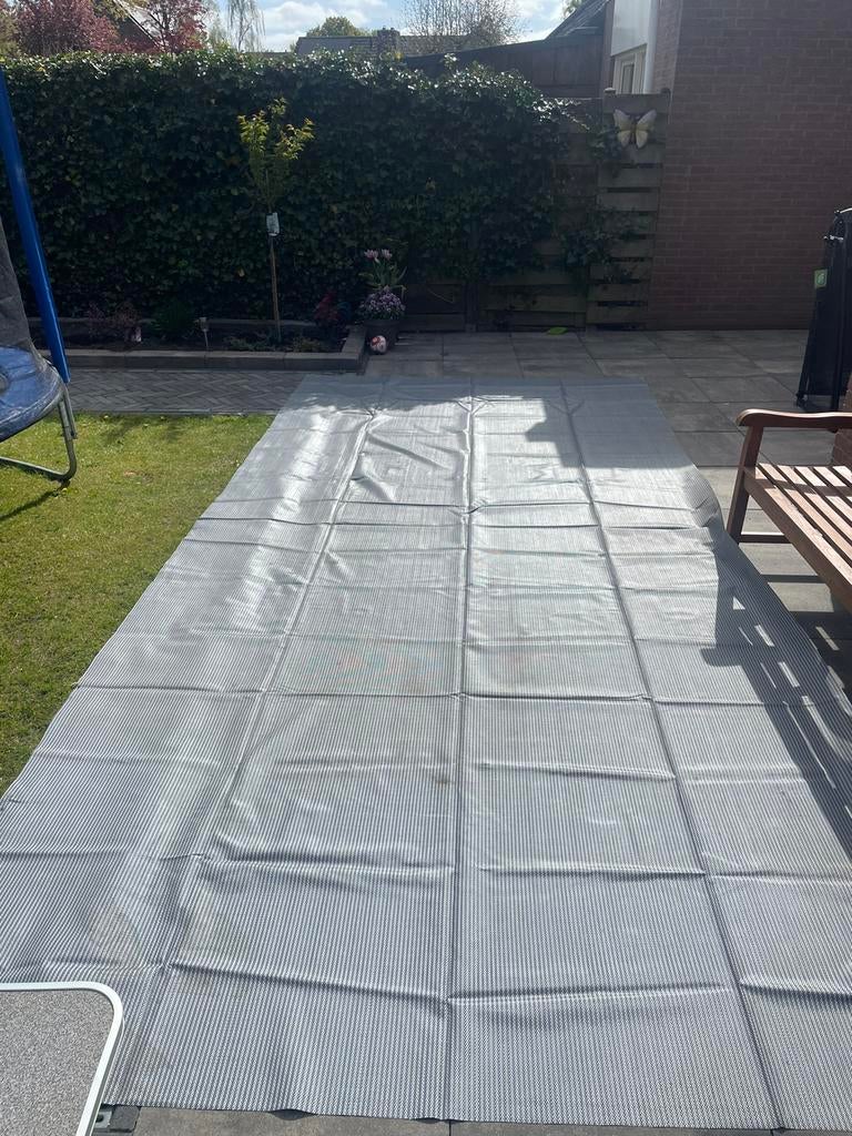 Pvc Tenttapijt 480x250 grijs gestreept, Caravans en Kamperen, Kampeeraccessoires, Ophalen, Zo goed als nieuw