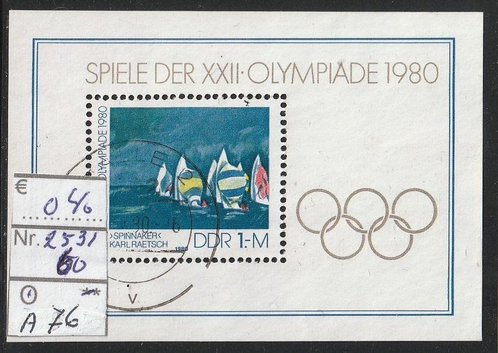 DDR Olympiade '80 Blok 60 Michel 2531 Nr.A76g, Verzenden, DDR, Gestempeld