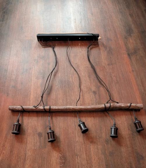 Industriële Hanglamp | Houten Balk 90cm | 5 Lichtpunten, Huis en Inrichting, Lampen | Hanglampen, Ophalen of Verzenden, Zo goed als nieuw