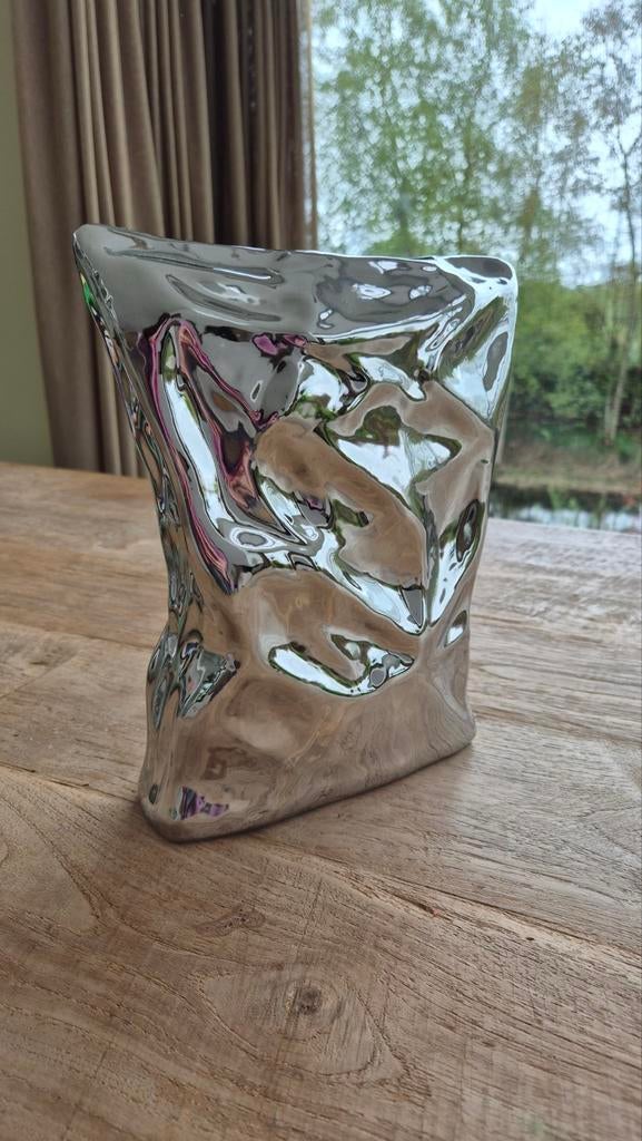 HKliving chrome wrinkled vaas, Ophalen of Verzenden, Nieuw, Overige kleuren, Minder dan 50 cm