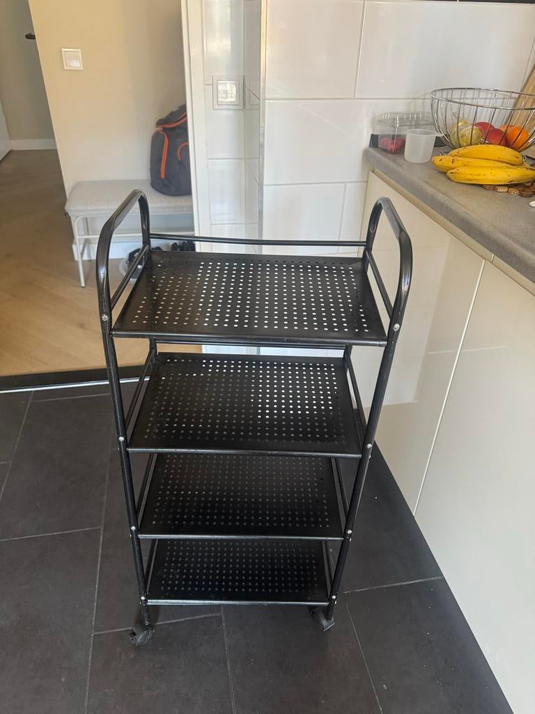 Zwart metalen keukenrek op wielen - 4 lagen, Ophalen of Verzenden, Gebruikt