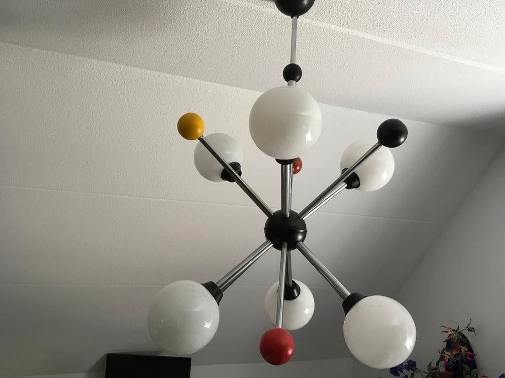 Vintage Sputnik Plafondlamp - Jaren '60 Design, Ophalen of Verzenden, Gebruikt, Glas, 50 tot 75 cm