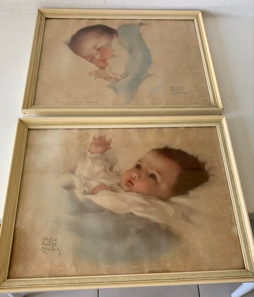 2 Schilderijtjes Bessie Pease Gutmann Jaren '50 Baby's, Antiek en Kunst, Kunst | Schilderijen | Klassiek, Ophalen of Verzenden