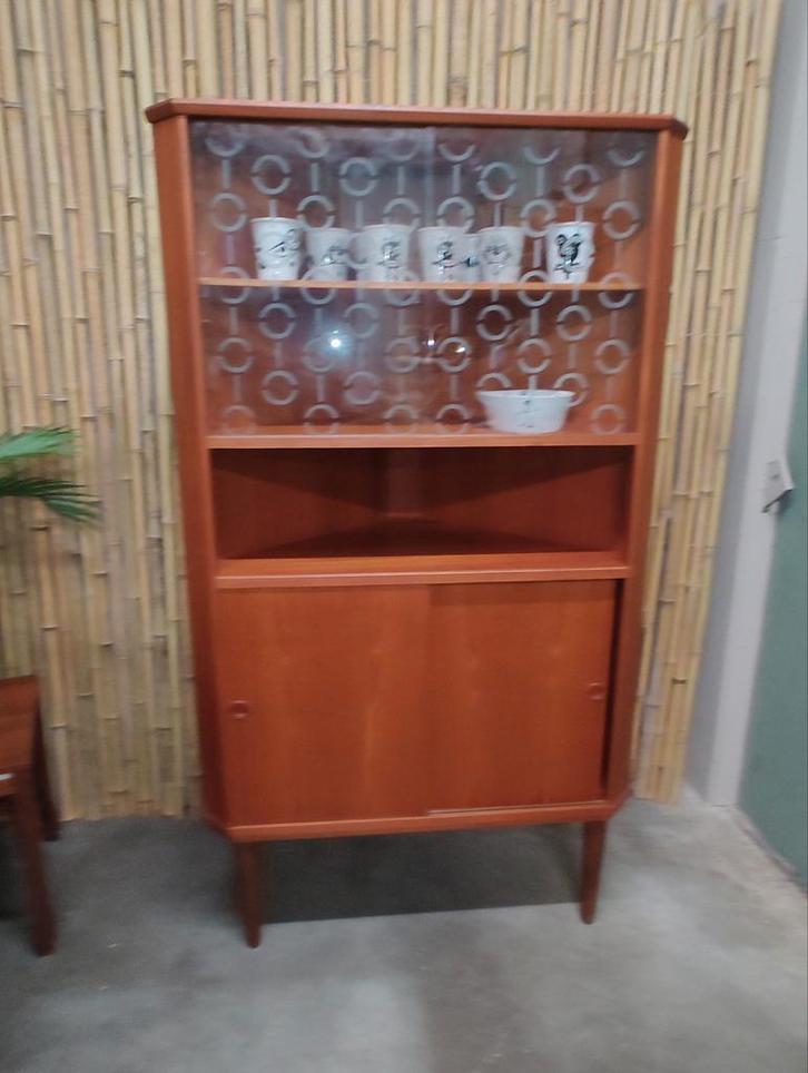 Hoekkast, Huis en Inrichting, Kasten | Vitrinekasten, Gebruikt, 100 tot 150 cm, 50 tot 100 cm, 50 tot 75 cm, Teakhout, Glas, Ophalen